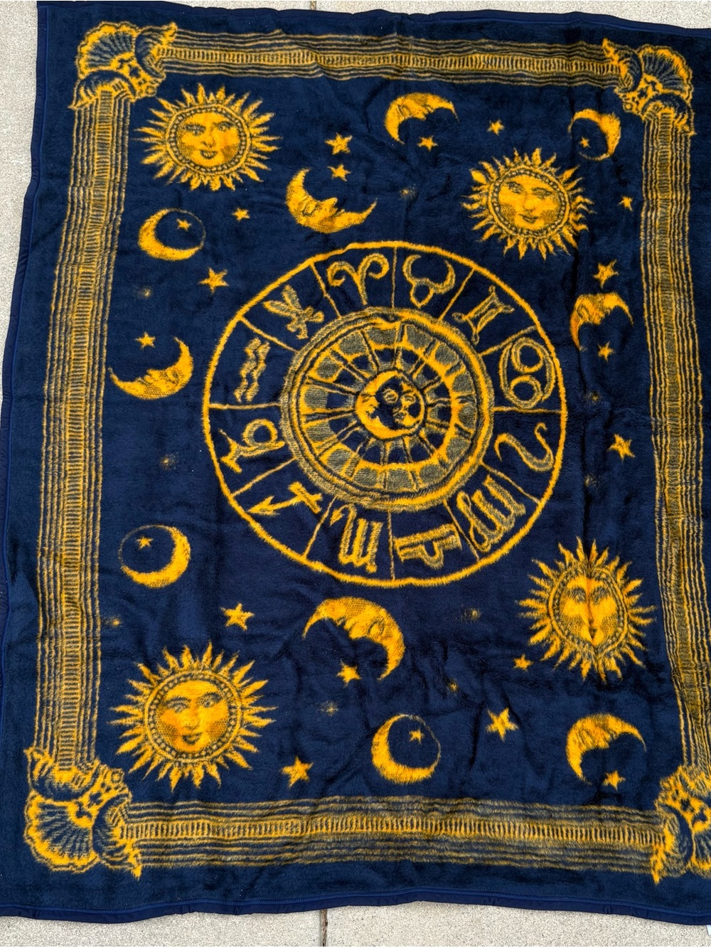 Vintage 90s Y2K Celestial Whimsigoth Sun Moon Zodiac Yellow Blue Throw Blanket